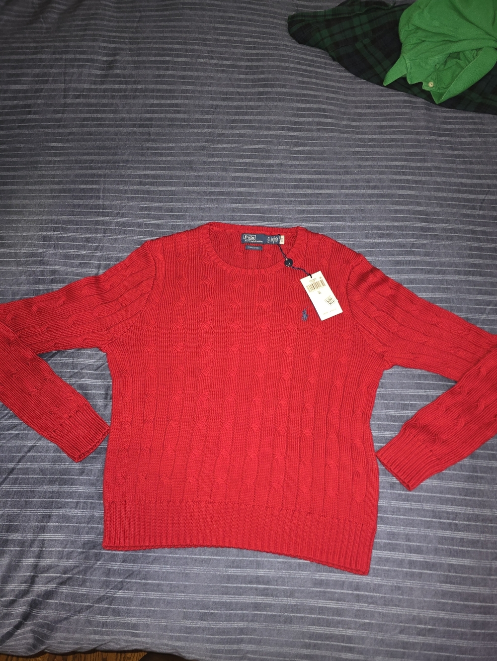 XL - (NEW) Polo by Ralph Lauren Women’s Red Cable Knit Crewneck Sweater